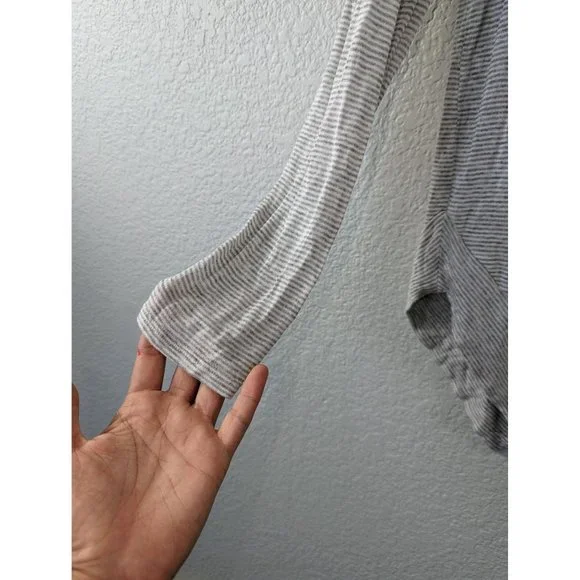 Splendid Small Grey and White Striped Long Sleeve Shirt with Asymmetrical Trim - Picture 6 of 8